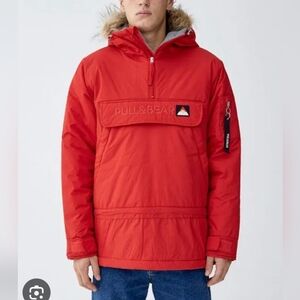 Pull&Bear Men's Red Anorak Hooded Jacket